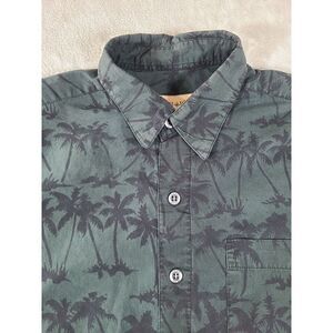 Johari West Shirt Mens Large Green Floral Button‎ Up Hawaiian Palm Tree Print